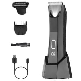2 In 1 Electric Body Trimmer for Men Cordless Beard Groin Ball Pubic Hair Shaver IPX7 Waterproof Razor with LED Light LCD Display Guard Comb Shav